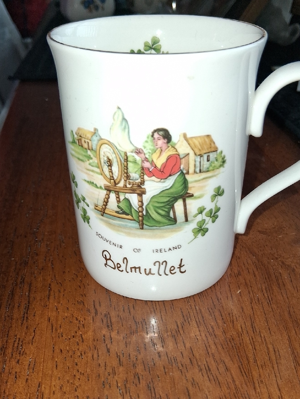 Souvenir China Mug - White with Green Accents